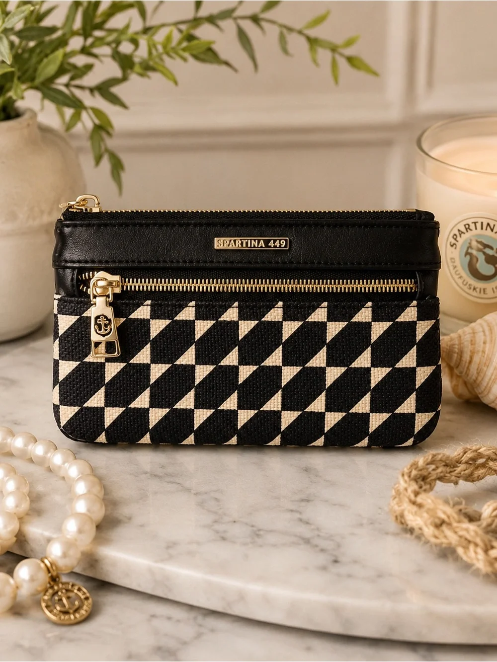 Spartina 449 Black & Cream Geometric Zip Pouch